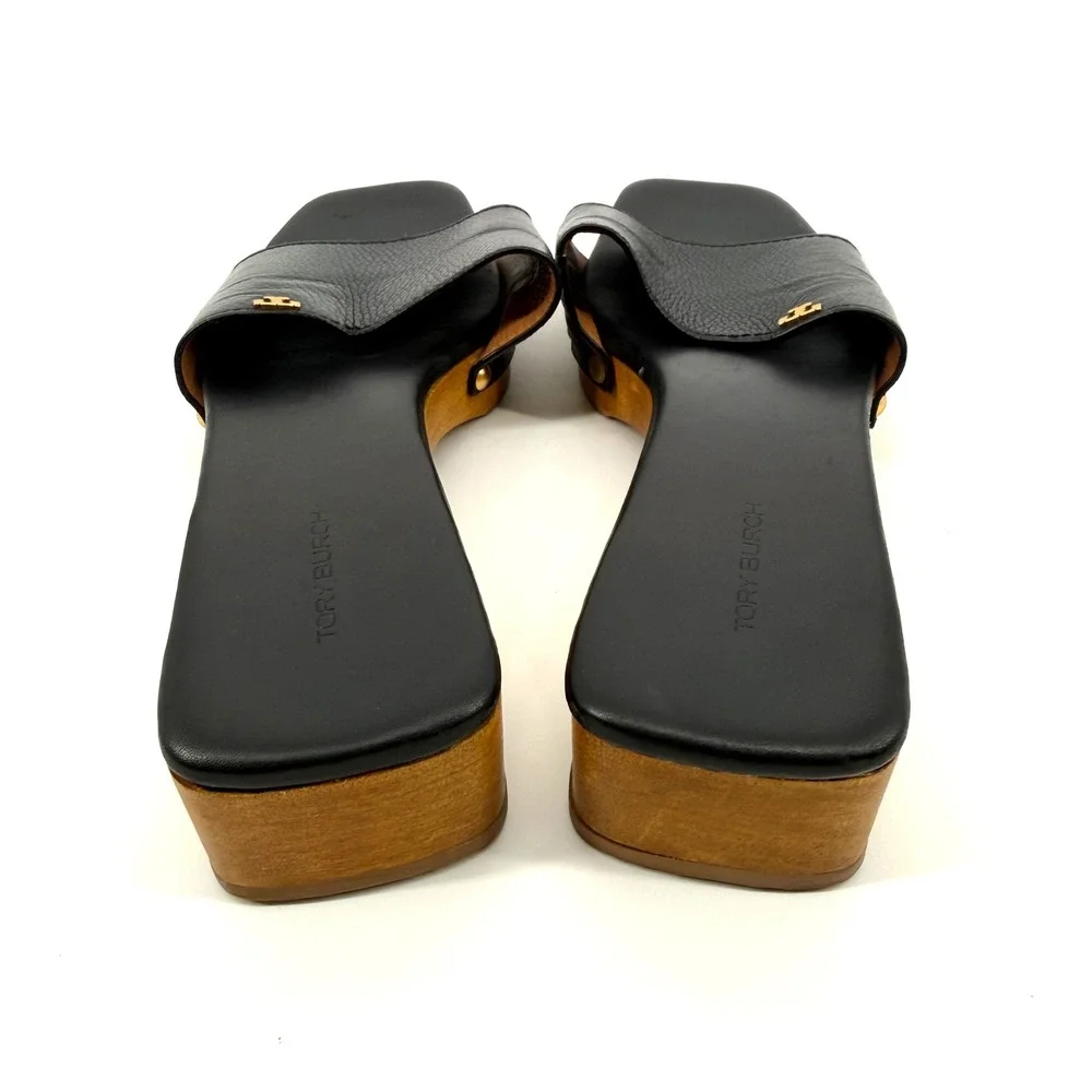 Tory Burch $298 Black Leather Clogs Sandals 9.5 Quiet Luxury Resort Capsule Chic